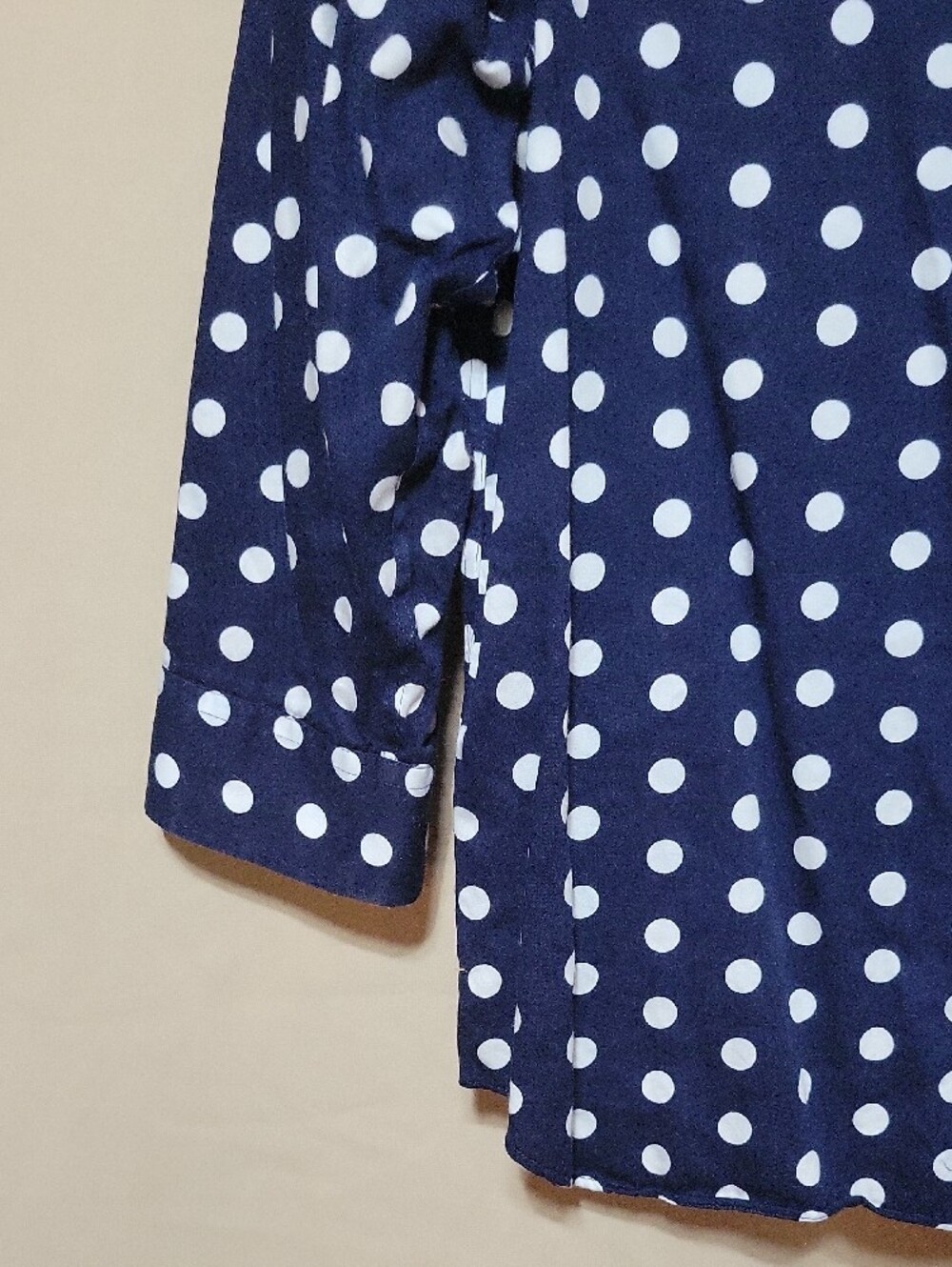 Chaps Navy and White Polka Dot No Iron Button-Down Shirt - Picture 3 of 5